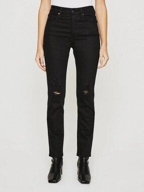 New AG ALEXXIS SLIM High Rise Vintage Jeans Distressed Knees Blackboard Wash 28